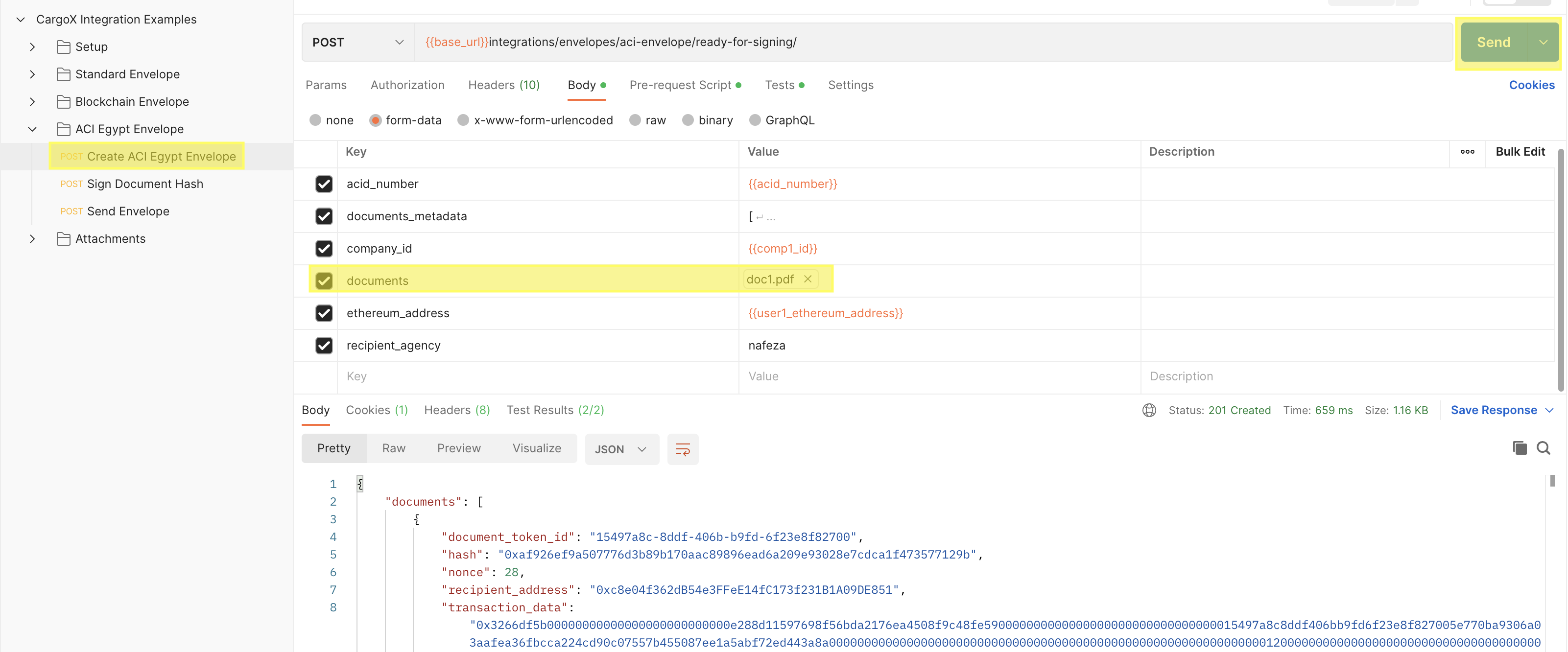 Create ACI Egypt envelope