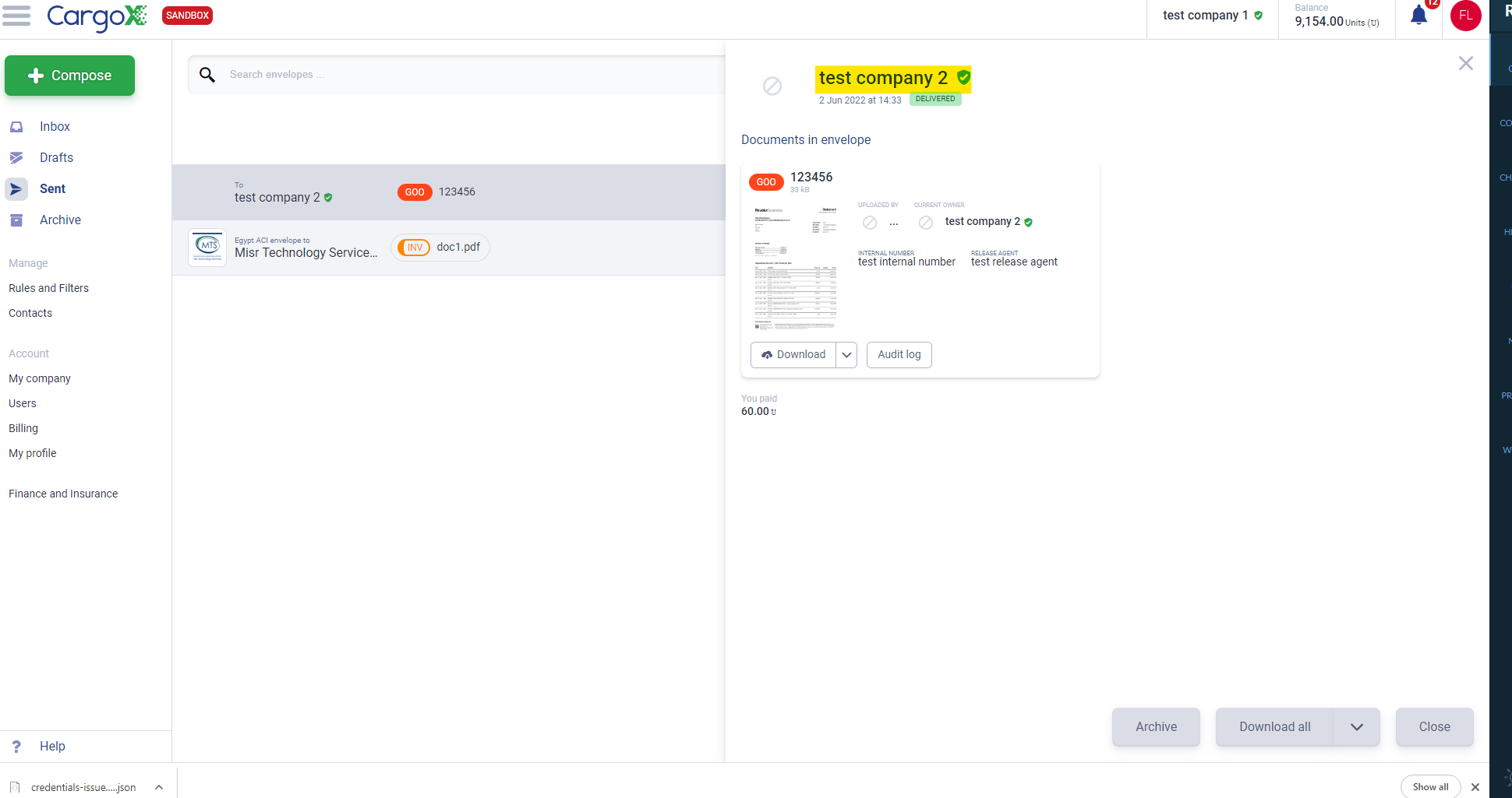 Blockchain envelope delivered