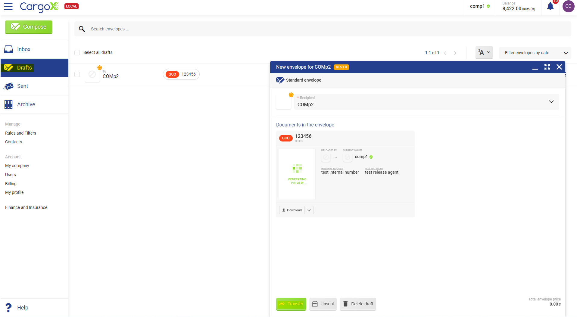 Standard envelope draft