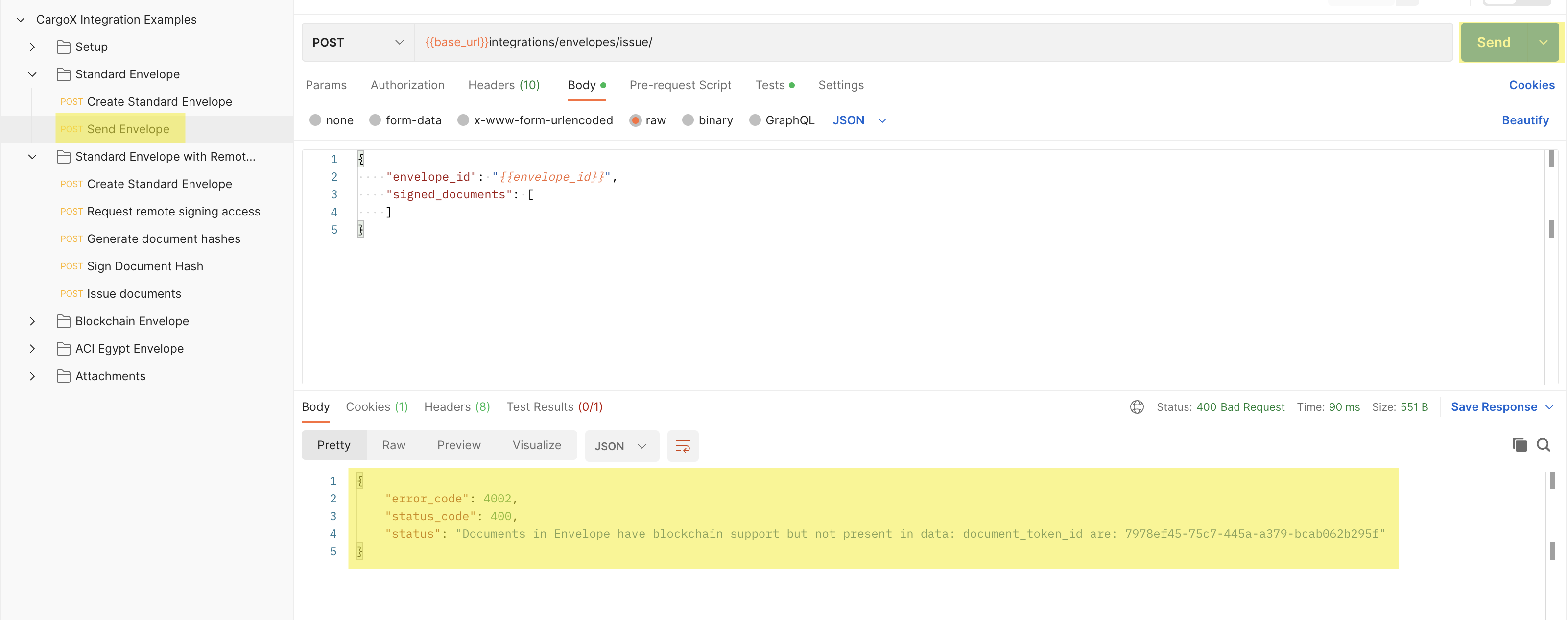 Standard envelope remote signing error